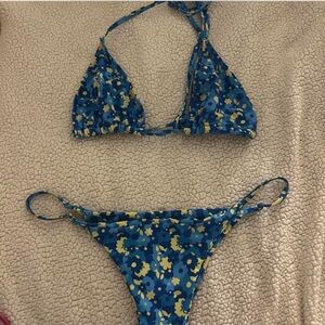 Floral Blue and Yellow Bikini Set